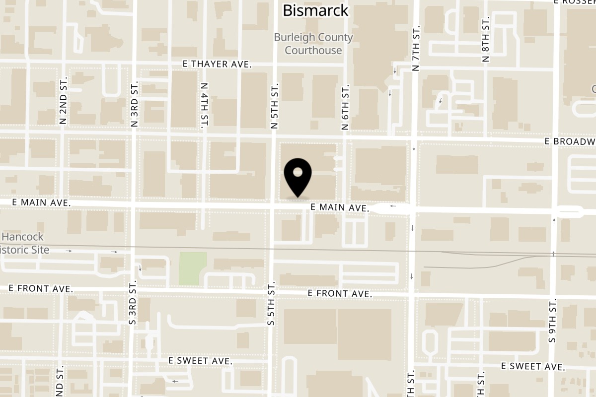 Map showing the location of India Clay Oven on 510 East Main Avenue in Bismarck